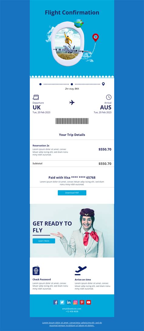 Fake flight confirmation email for international travel