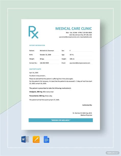 Fake Hospital Note Template Example