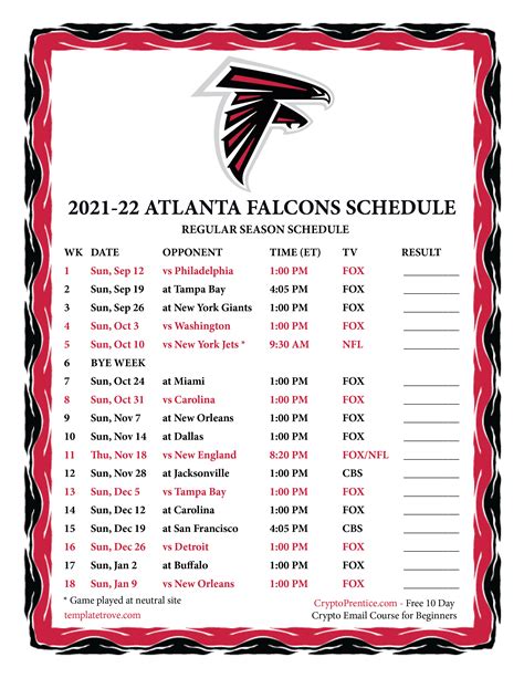 Description of Falcons Schedule PDF