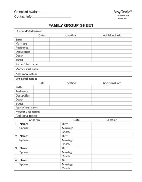 Family Group Sheet Example