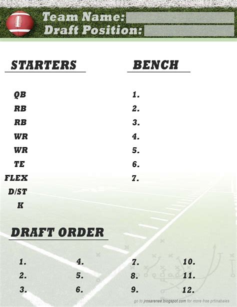 Fantasy Football Printable Templates