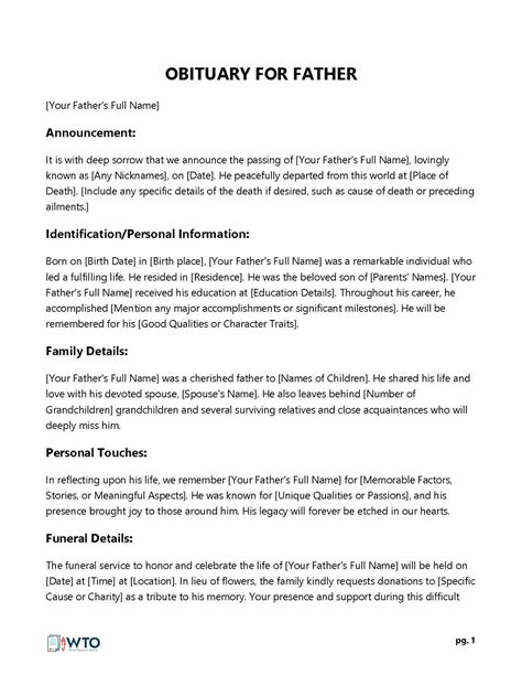 Father Obituary Template Sample