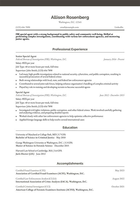 FBI Resume Example 10