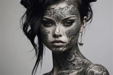 Female face tattoo art