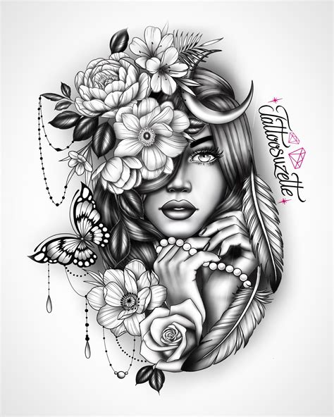 Female face tattoo design