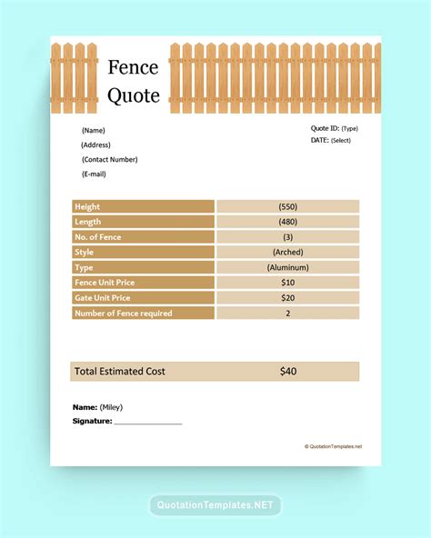 Fence Quote Template Structure