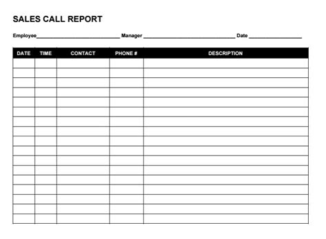 Field Sales Call Log Template