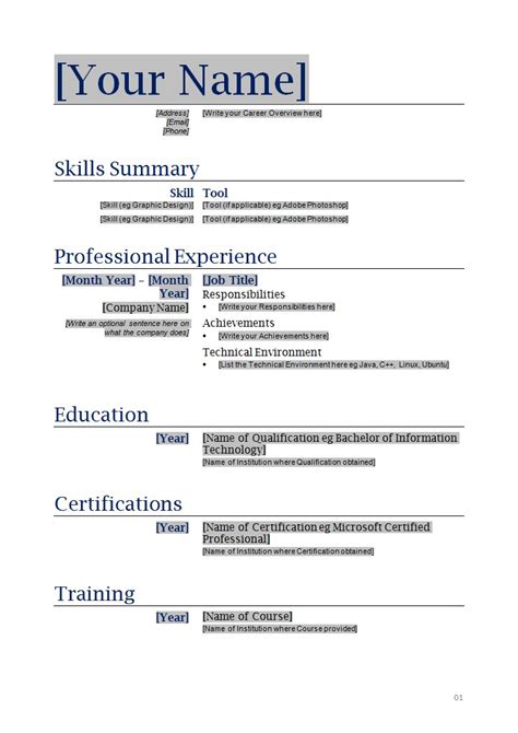 Fillable Resume Template Design