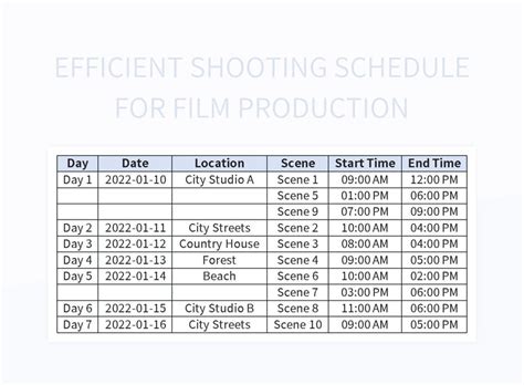 Film Shooting Schedule Template Excel