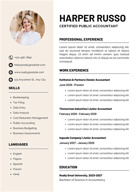 Finance Resume Template Canva