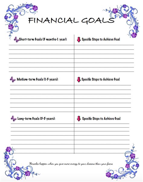 Financial goals printables example