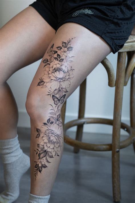 Floral Leg Tattoo Design