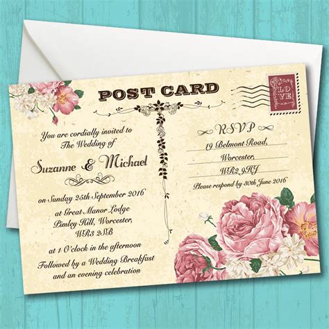 Flower postcard wedding invitations