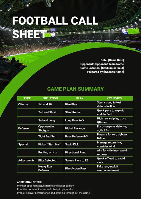 Football Call Sheet Basics