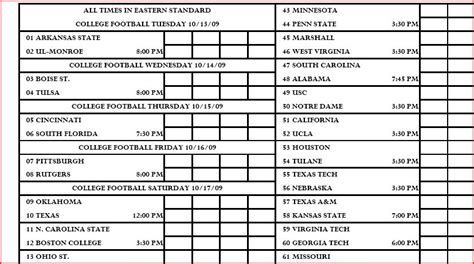 Football Line Sheets