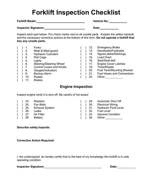 Forklift Inspection Checklist