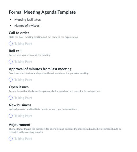 Formal Meeting Agenda Template