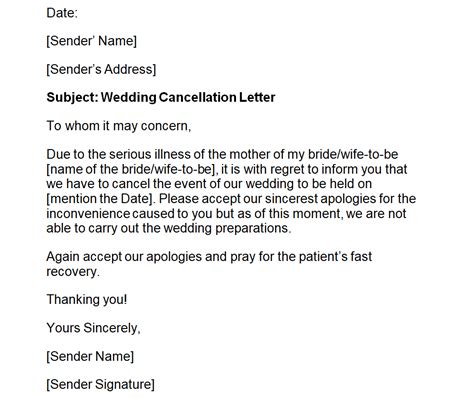 Formal Wedding Cancellation