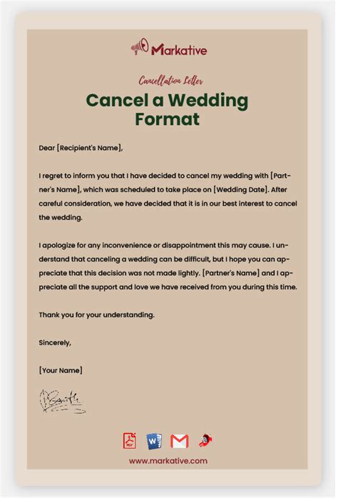 Formal Wedding Cancellation Example