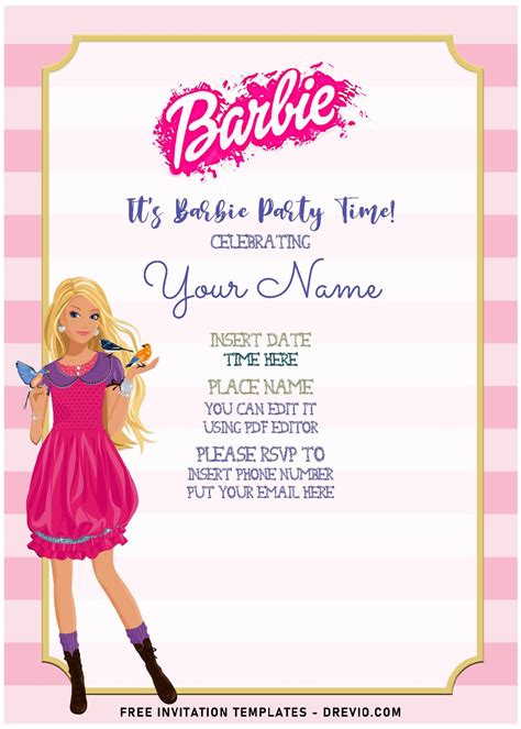 Free Barbie Birthday Party Invitations