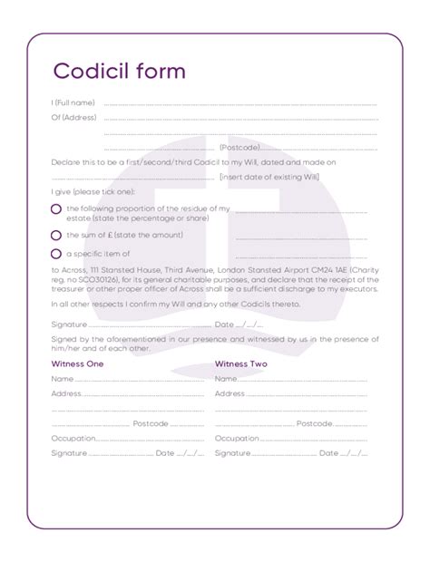 free codicil forms