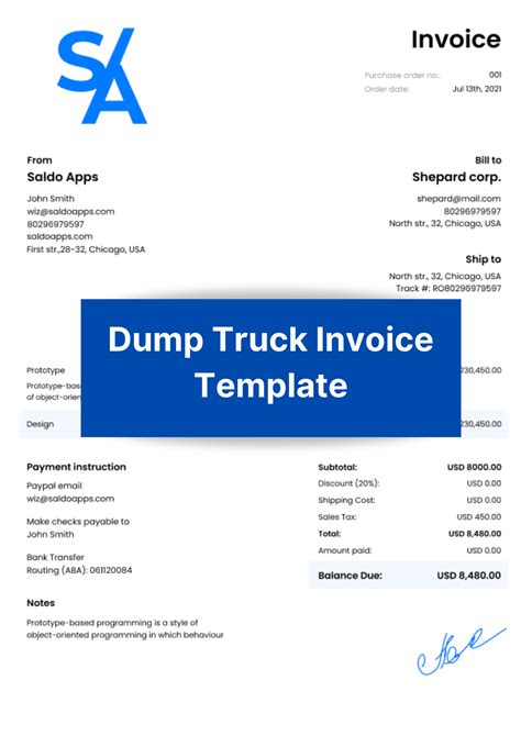 Free Dump Truck Invoice Template