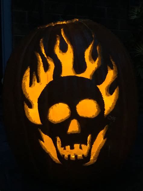 Free Flaming Skull Pumpkin Stencil