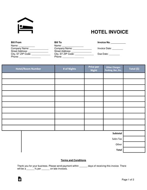 Free Hotel Invoice Template