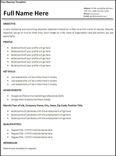 Description of Free Job Resume Templates