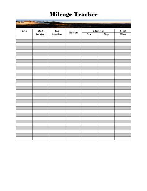 Free mileage log prints