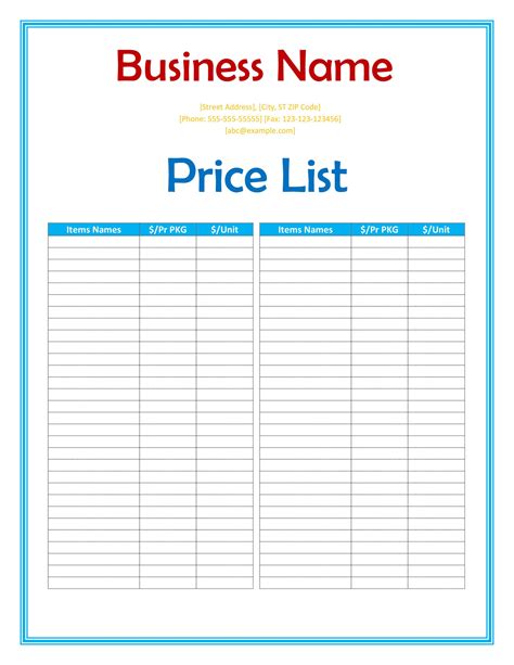 Free Price List Templates