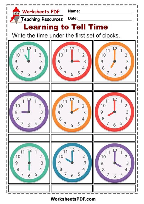 Free printable time-telling worksheets