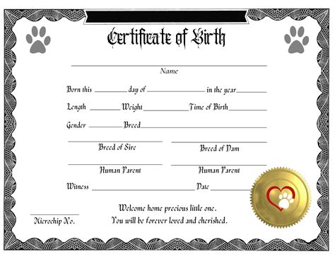 Free Puppy Birth Certificate Template Download