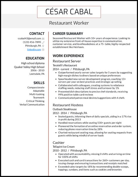 Free Resume Templates for Restaurants