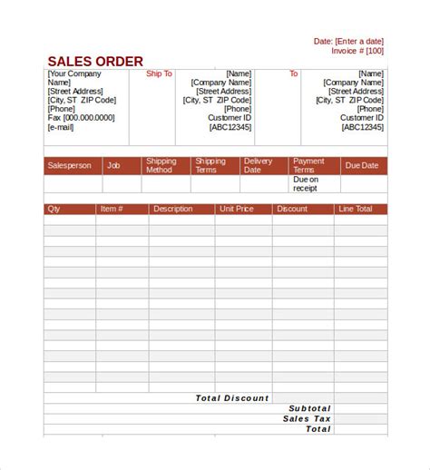 Free Sales Order Template Excel