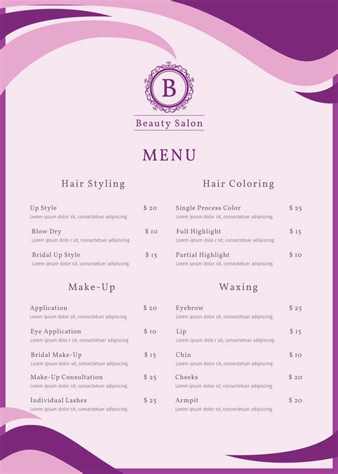 Free Salon Menu Templates Download