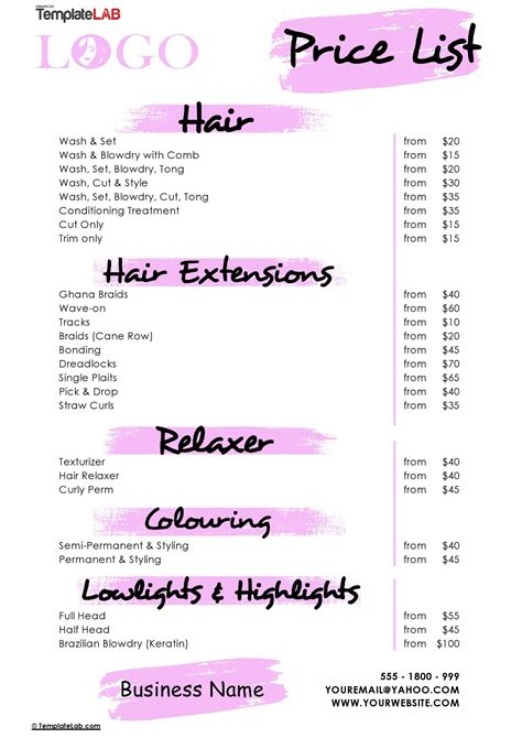 Free Salon Price List Template