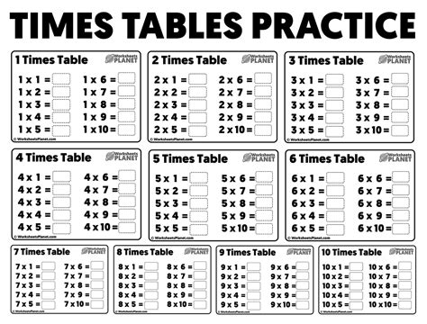 Free Times Tables Printable Sheets