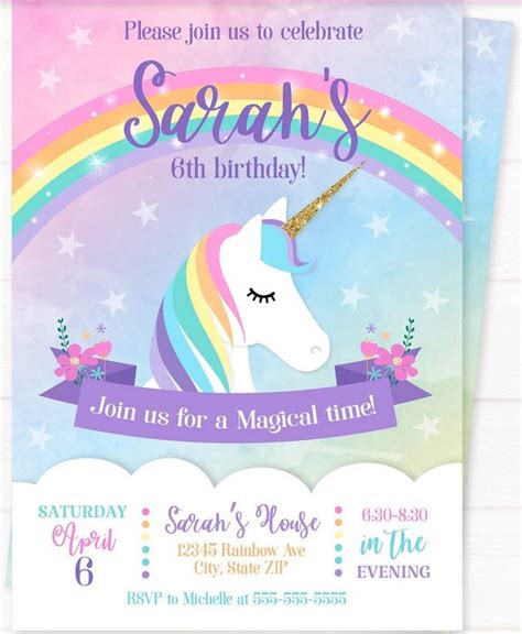 Free unicorn birthday invitation templates