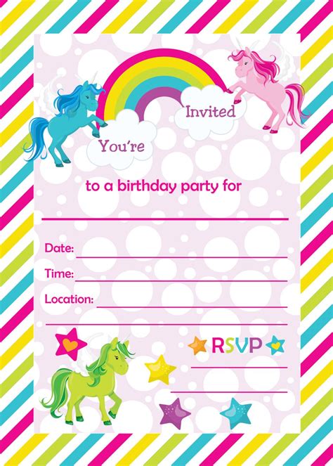 Free unicorn birthday invitation templates