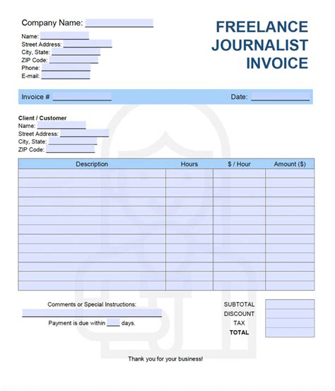 Freelance journalist invoice template content