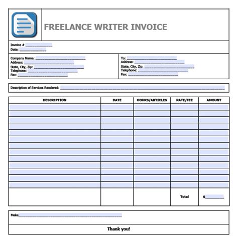 Freelance journalist invoice template example