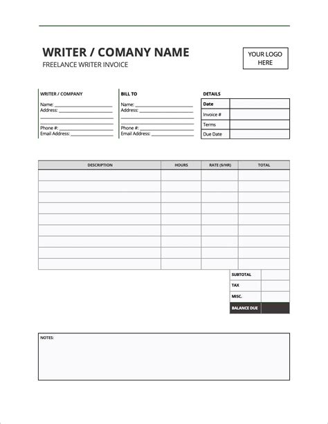 Freelance journalist invoice template sample