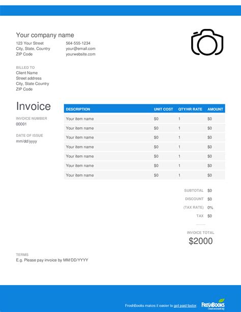 Freelance Photographer Billing Template