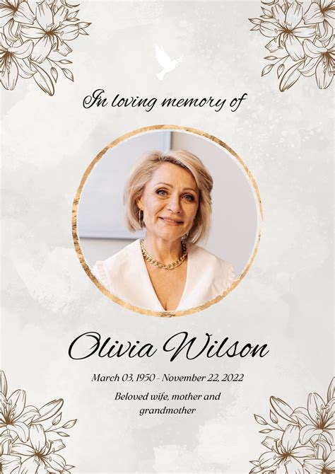 Funeral memorial card template designs example