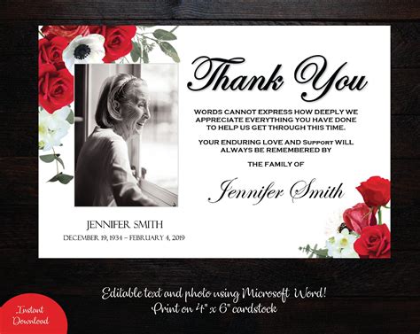 Funeral Thank You Card Samples