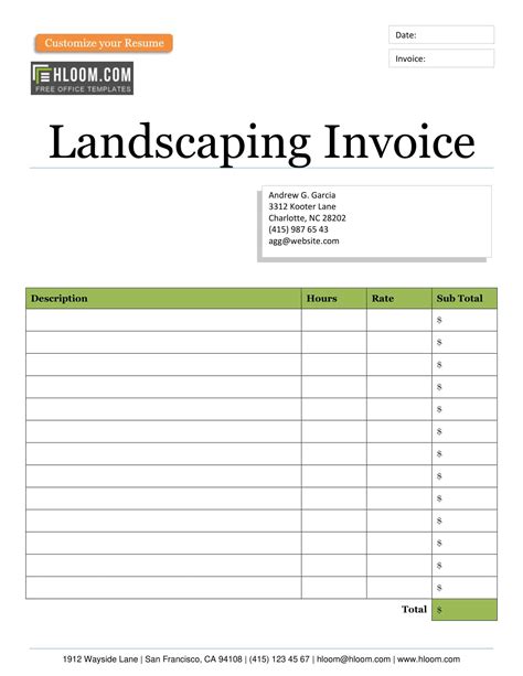 Gardening Invoice Template Sample