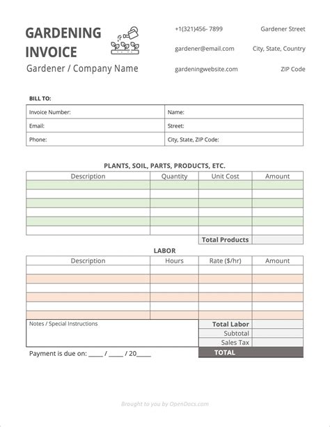 Gardening Services Invoice Template