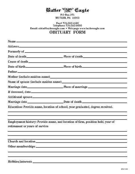 Genealogical Research Obituary Template