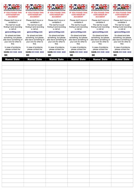 Geocache log printable example 3